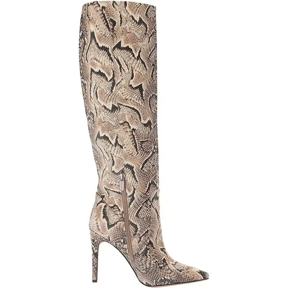 Vince Camuto Fendels Knee-High Boots Size 8M Animal Print Leather Stiletto Heel